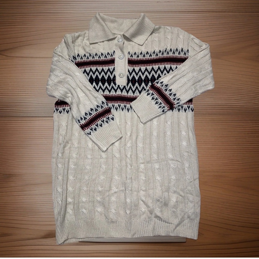 Cream Cable Knit Dress with Patterned Design NWOT